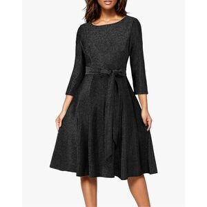 NEW Black Vintage Wedding Guest 3/4 Sleeves Dress L NO BELT